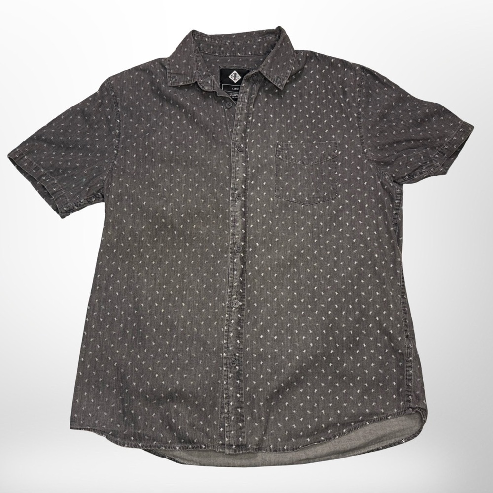 Cotton On Men's Dark Gray Patterned Shirt